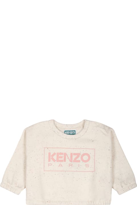 Topwear for Baby Girls Kenzo Kids Ivory Sweatshirt For Baby Girl With Logo