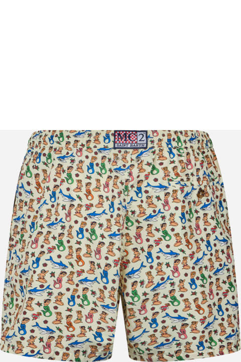 Homeware MC2 Saint Barth Man Lightweight Fabric Swim-shorts Lighting Micro Fantasy With Mermaid Print