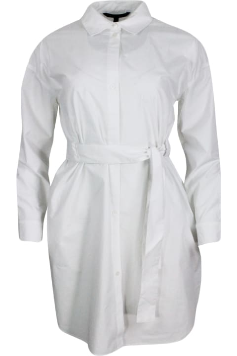 Armani Collezioni Women Armani Collezioni Dress Made Of Soft Cotton With Long Sleeves, With Button Closure On The Front And Belt.
