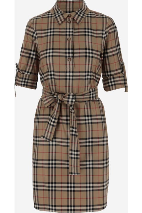 Dresses for Women Burberry Stretch Cotton Chemisier With Check Pattern