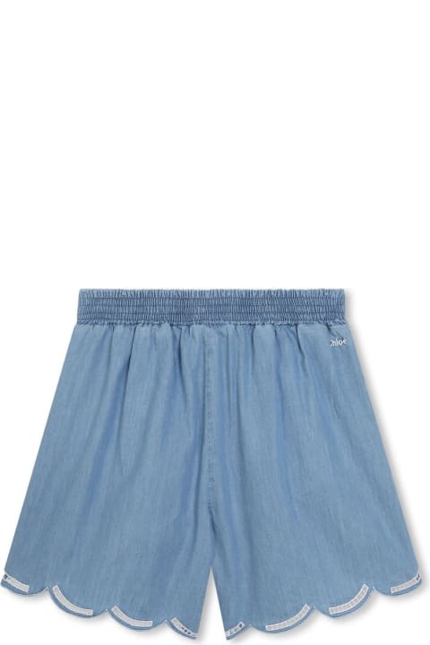 Bottoms for Girls Chloé Medium Blue Shorts With Belt And Scalloped Hem