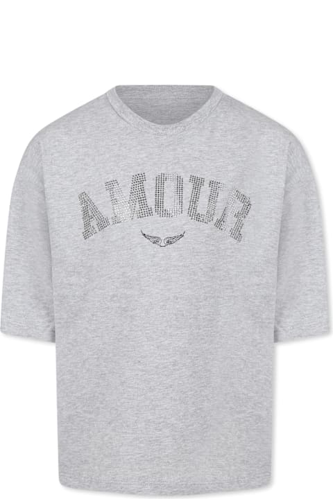 Homeware Zadig 
Voltaire Gray T-shirt For Girl With Rhinestone Amour Lettering