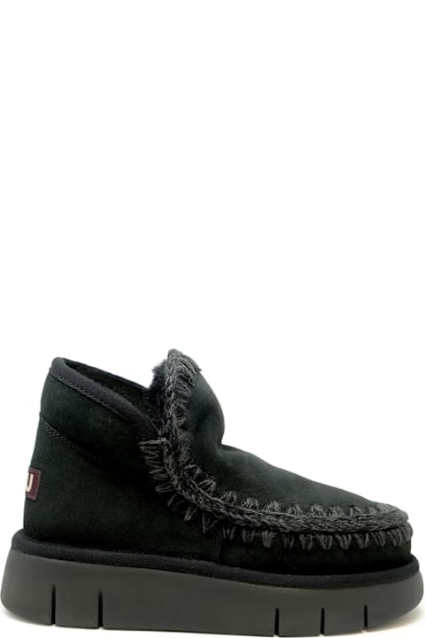 Mou Wedges for Women Mou Mou Black Eskimo Bounce Leather Wool Rubber Sneaker