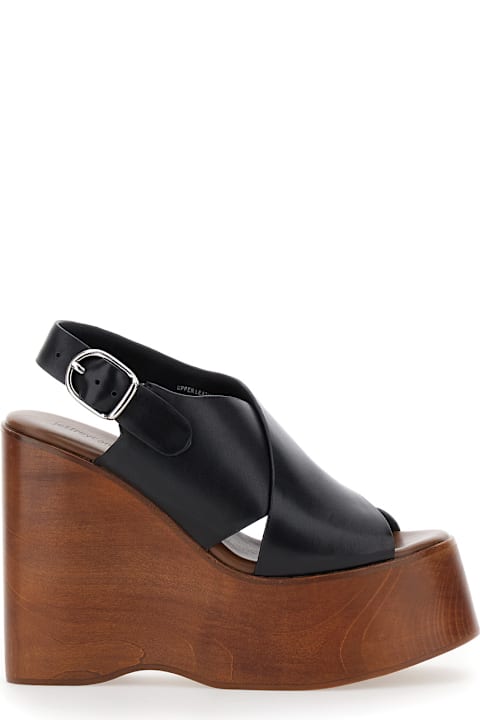 Jeffrey Campbell Shoes for Women Jeffrey Campbell 'fiddle' Black Wedges With Criss-crossed Band And Adjustable Buckle Closure In Leather Woman