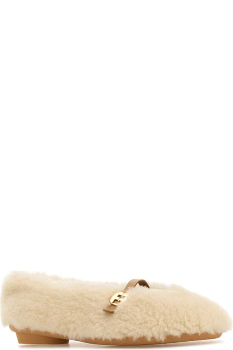 أدوات منزلية Ferragamo Ivory Shearling Noella Ballerinas