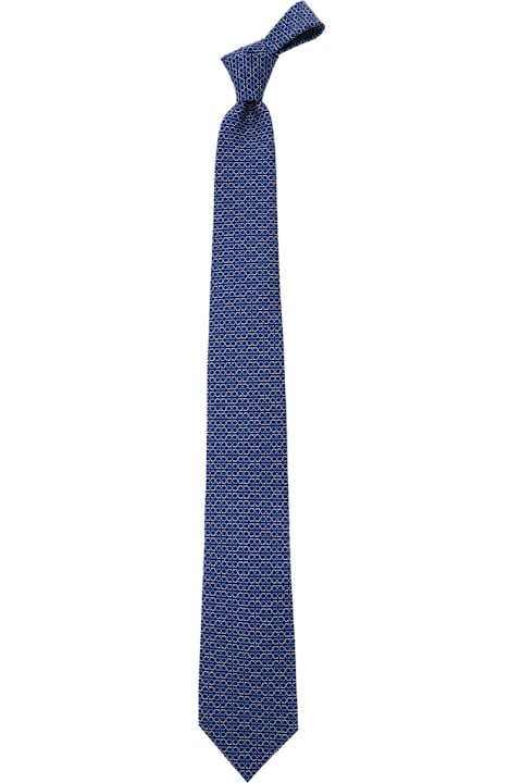 Ties for Men Ferragamo '4-zelig' Bluetie With All-over Print In Silk Man