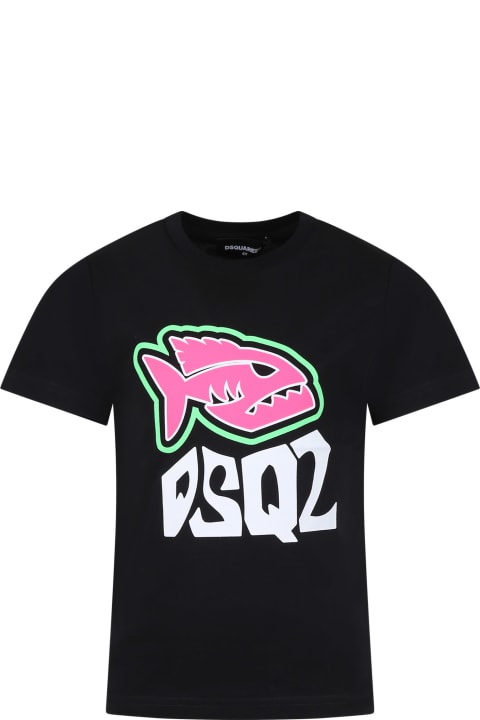 Dsquared2 T-Shirts & Polo Shirts for Boys Dsquared2 Black T-shirt For Boy With Logo