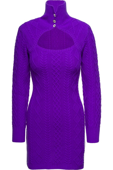 Purple Cable Knit Mini Dress With Cut-out Detail In Cashmere And Wool Woman Eleonora Gottardi