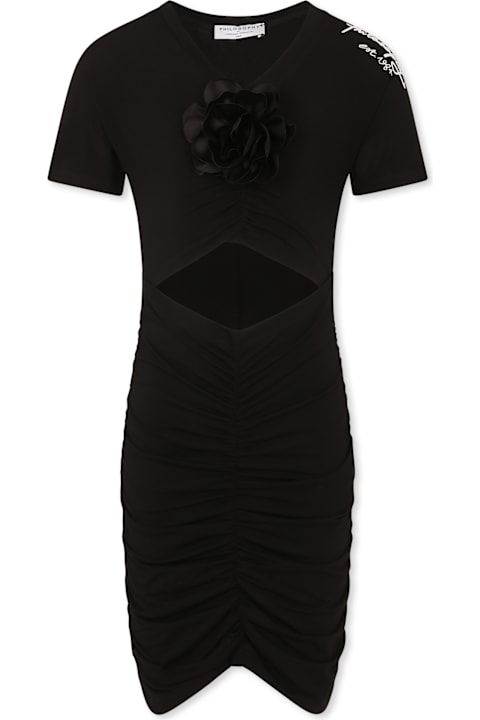 Philosophy di Lorenzo Serafini Kids for Girls Philosophy di Lorenzo Serafini Kids Black Dress For Girl With Logo