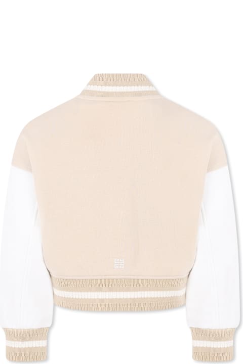 Givenchy for Girls Givenchy Beige Crop Bomber Jacket For Girl With Logo