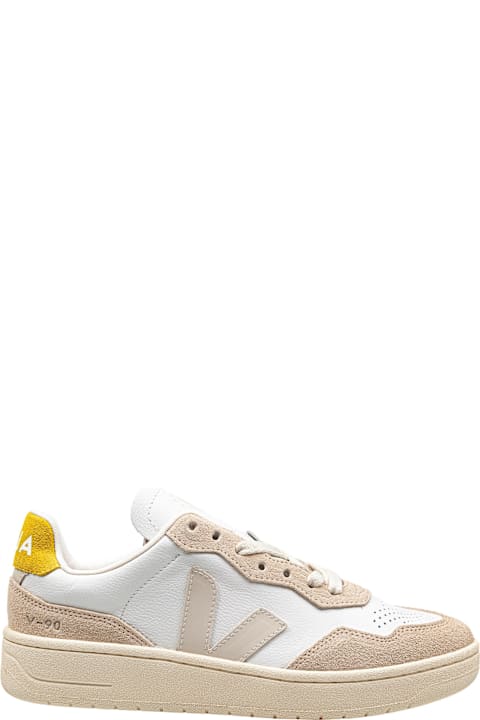 آخر صيحات الموضة من السيدات Veja Sneakers V 90 In Leather And Suede Color White/yellow