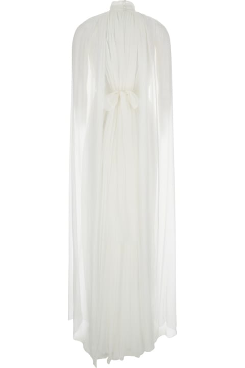 Alberta Ferretti Clothing for Women Alberta Ferretti Long White Pleated Dress With Criss-cross Detail In Silk Chiffon Woman