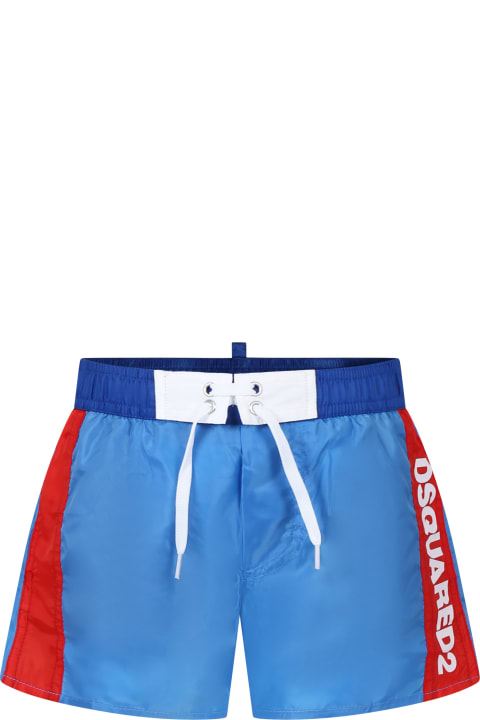 Dsquared2 for Kids Dsquared2 Lighe Blue Swim Shorts For Boy With Logo