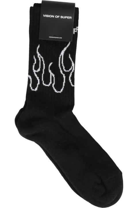 メンズ アンダーウェア Vision of Super Black Socks With White Contour