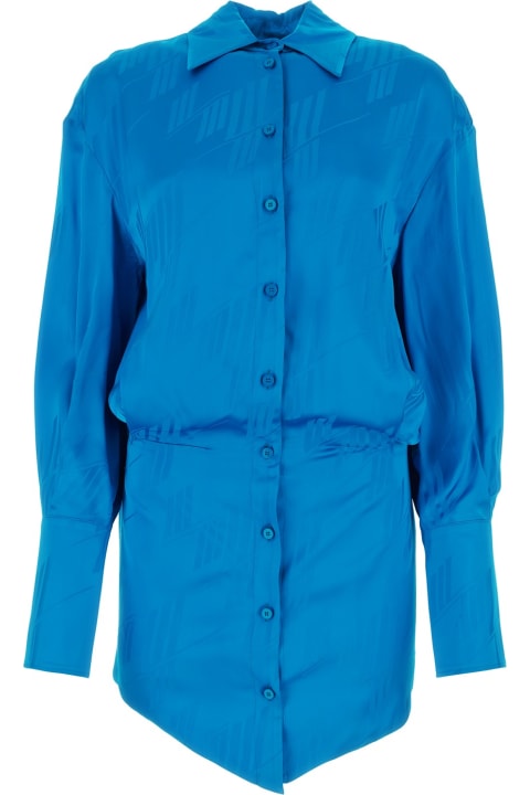 The Attico for Women The Attico Turquoise Satin Silvye Mini Shirt Dress