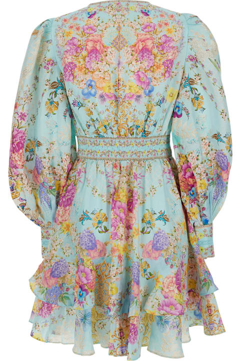 Camilla for Men Camilla Multicolor Dress With All-over Print And Puffed Long Sleeves In Linen Blend Woman