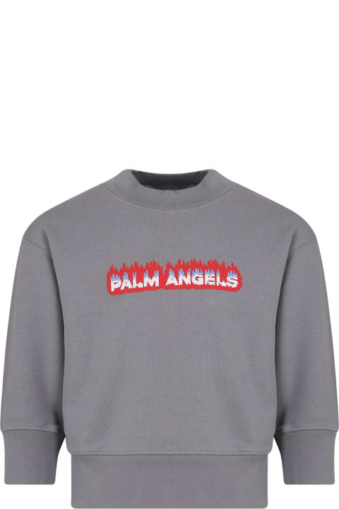 Palm Angels Kids Palm Angels Grey Sweatshirt For Boy With Logo