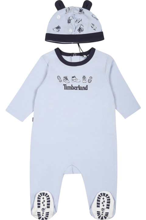 ベビーガールズのセール Timberland Light Blue Set For Baby Boy With Logo