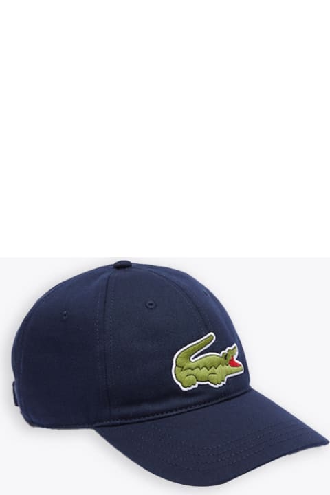 Lacoste Hats for Men Lacoste Cappellino Navy Blue Cap With Macro Logo Patch