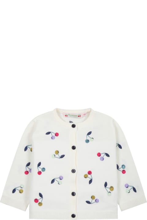 White Cardigan For Girl With Multicolor Cherries All-over