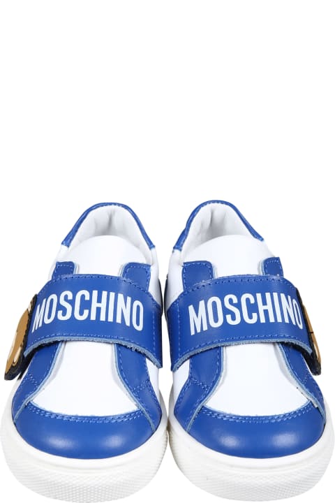 Shoes for Boys Moschino Light Blue Sneakers For Boy With Tedy Bear