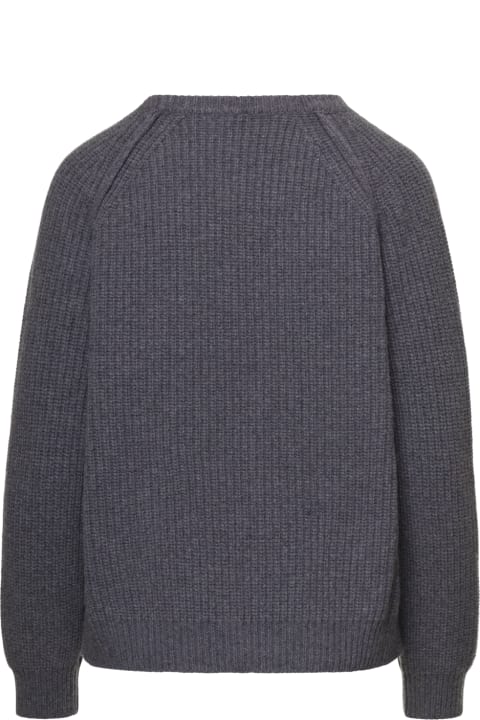 Grey Fisherman's Knit Crewneck Sweater In Wool Woman Douuod