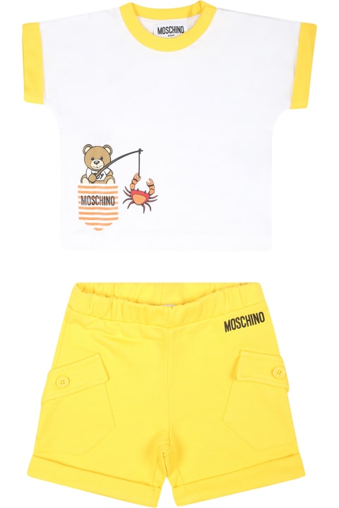 Bottoms for Baby Boys Moschino Yellow Suit For Baby Boy With Teddy Bear