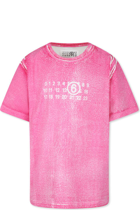 Fashion for Girls MM6 Maison Margiela Fuchsia T-shirt For Girl With Numbers Print