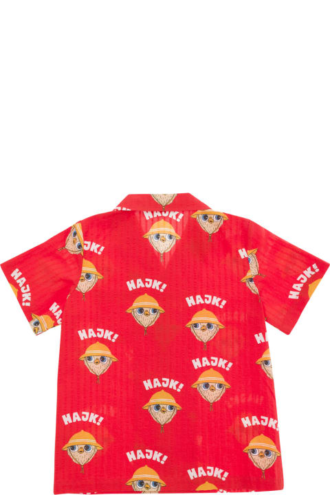 Mini Rodini Topwear for Boys Mini Rodini Red Bowling Shirt With Owl Print In Cotton Boy