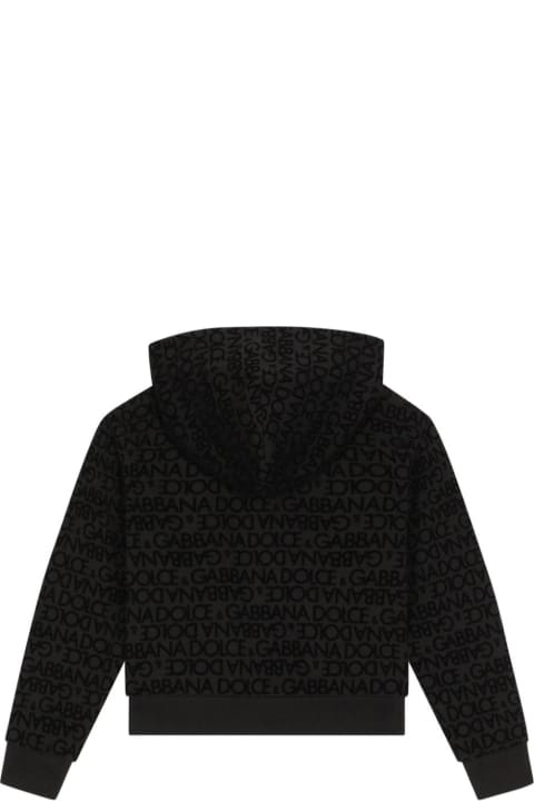 Topwear for Boys Dolce & Gabbana Black Hoodie With Velvet Logo Motif