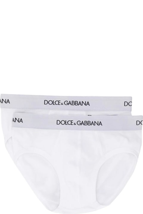 Underwear for Boys Dolce & Gabbana White Bi-pack Briefs With Logo