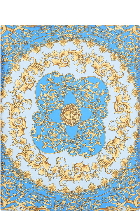 Light Blue Blanket For Baby Boy With Baroque Print
