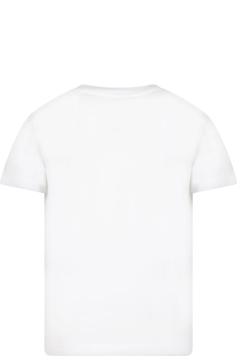 White T-shirt For Boy With Multicolor Logo