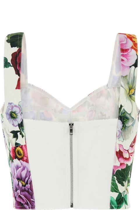 الملابس خصم على السيدات Dolce & Gabbana Printed Stretch Cotton Blend Crop-top