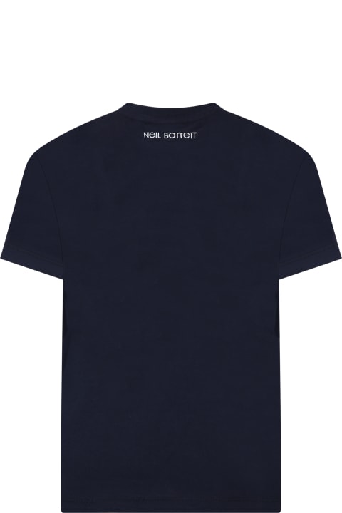 Neil Barrett for Kids Neil Barrett Blue T-shirt For Boy With Iconic Lightning Bolts