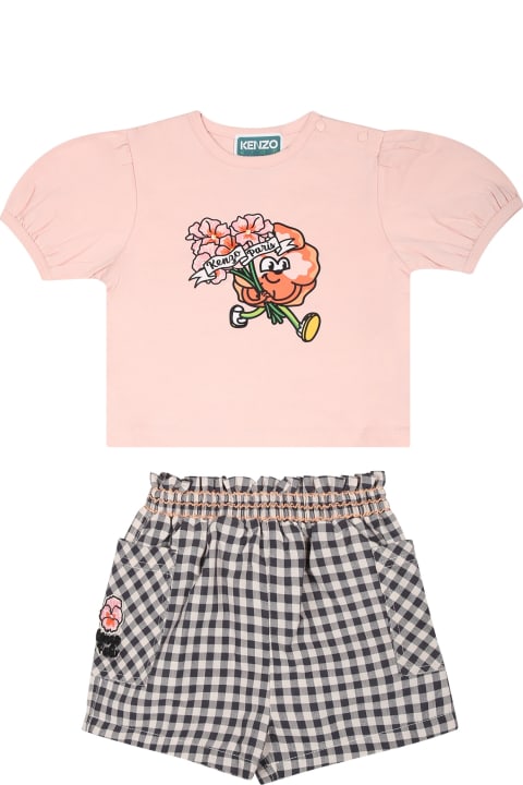 Kenzo Kids Bottoms for Baby Boys Kenzo Kids Pink Suit For Baby Girl With Poppy