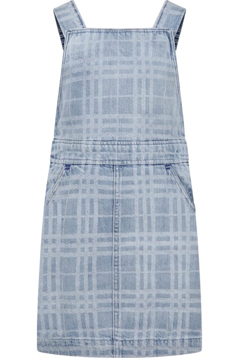 Burberry for Kids Burberry Denim Dungarees For Girl With Iconic All-over Check