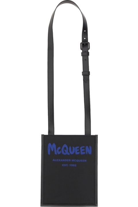 メンズ トートバッグ Alexander McQueen Smartphone Bag With Graffiti Logo