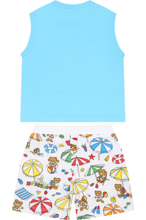 Bottoms for Baby Girls Moschino Sky Blue Sports Suit For Baby Boy With Teddy Bear