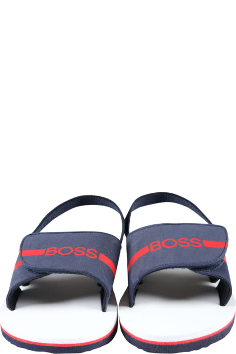 Fashion for Kids Hugo Boss Blue Sandals For Boy With Red Logo