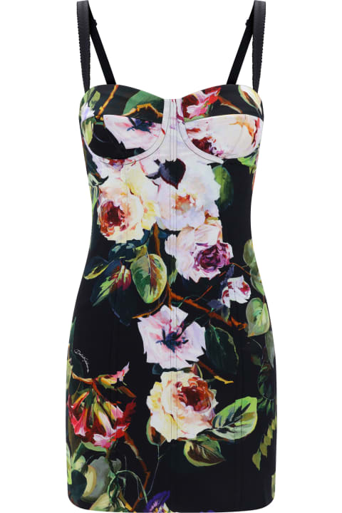 Dolce & Gabbana Clothing for Women Dolce & Gabbana Rose Garden Print Stretch Silk Satin Bustier Short Dress