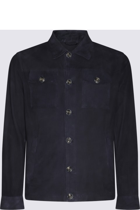 Fashion for Men Barba Napoli Dark Blue Leather Jacket