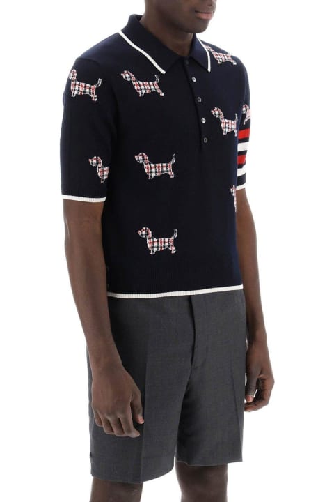 Thom Browne Topwear for Women Thom Browne Hector Intarsia-knit Short Sleeved Polo Top