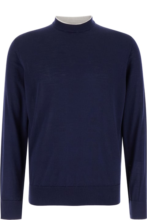 Eleventy for Men Eleventy Blue Crewneck Sweater In Wool And Silk Man