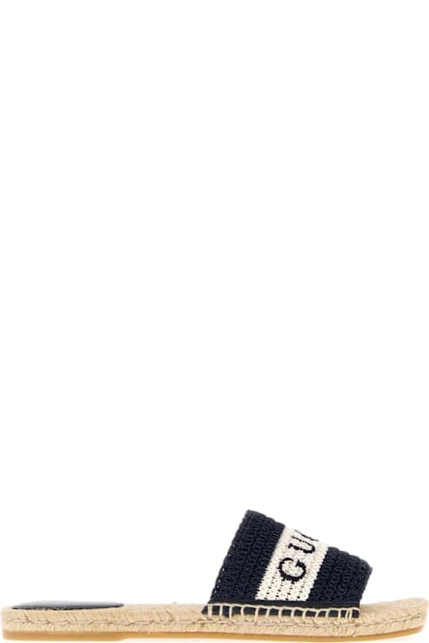 Gucci Dark Blue Raffia Slippers