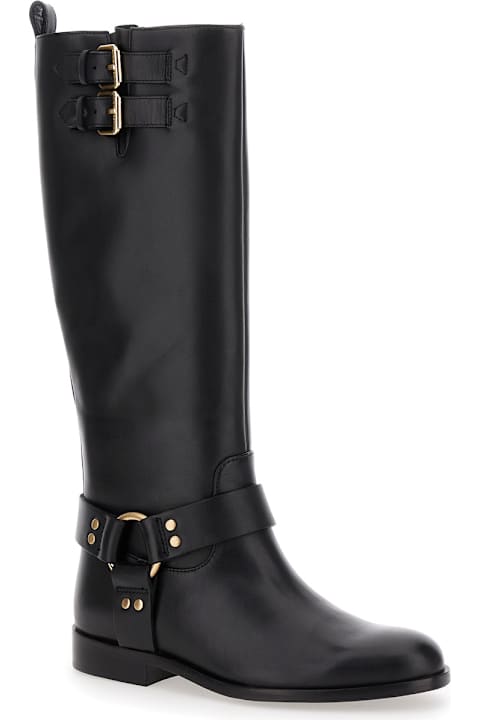 Homeware TwinSet Black Buckle Boots In Leather Woman