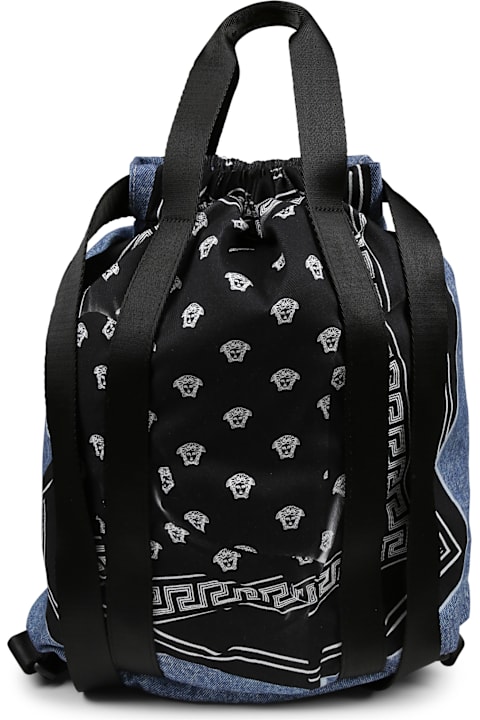 Versace Accessories & Gifts for Boys Versace Denim Backpack For Kids With Medusa Bandana Print