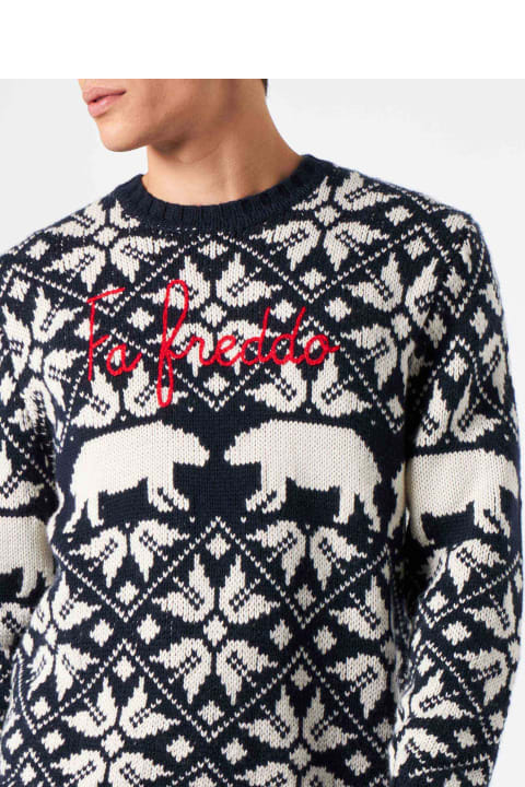 أدوات منزلية MC2 Saint Barth Man Sweater Bombardino With Norwegian Jacquard And Fa Freddo Embroidery