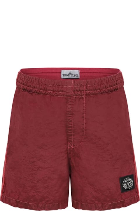 Homeware Stone Island Junior Red Swim Shorts With Elastic Waist And Logo Patch On The Front In Tech Fabric Boy
