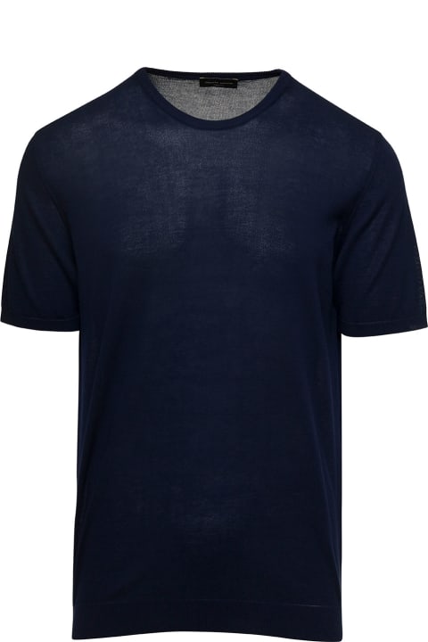 Blue Crewneck T-shirt In Cotton Man